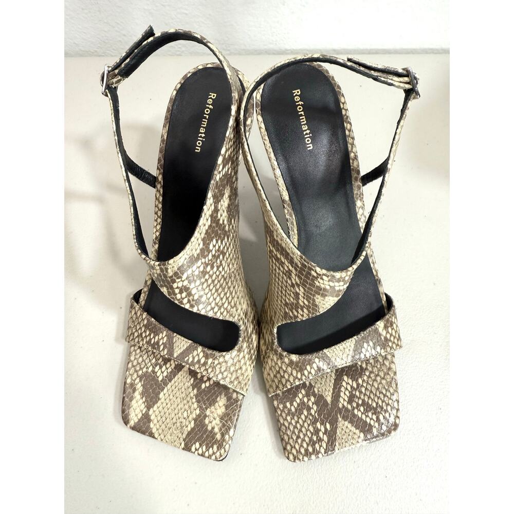 Reformation Square Toe Slingback Heels Tan Snake Print US 10 — NWOB - Picture 10 of 13